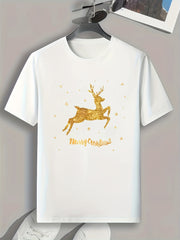 Christmas Deer Print Men's Graphic T-shirt for Summer