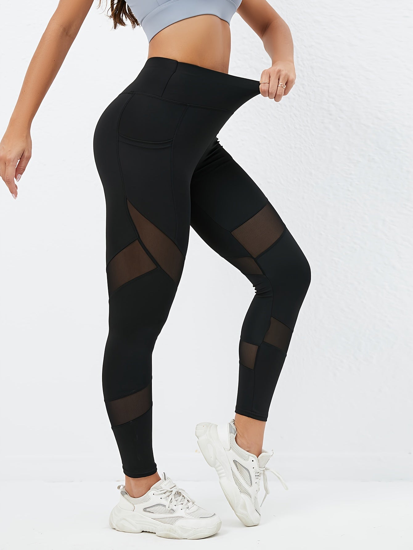 Mesh Contrast Yoga Leggings Butt Lifting Slim Workout Running