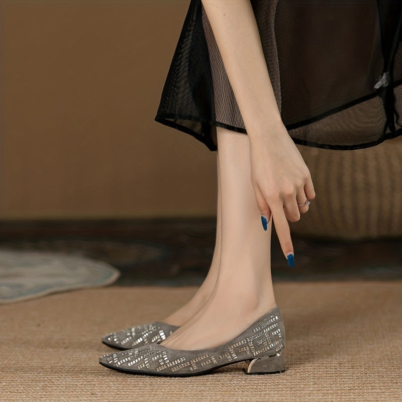 Women's Rhinestone Pointed Toe Slip On Shoes Low Heel Dress Shoes