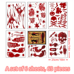 63pcs Halloween Bloody Handprint & Footprint Window Stickers