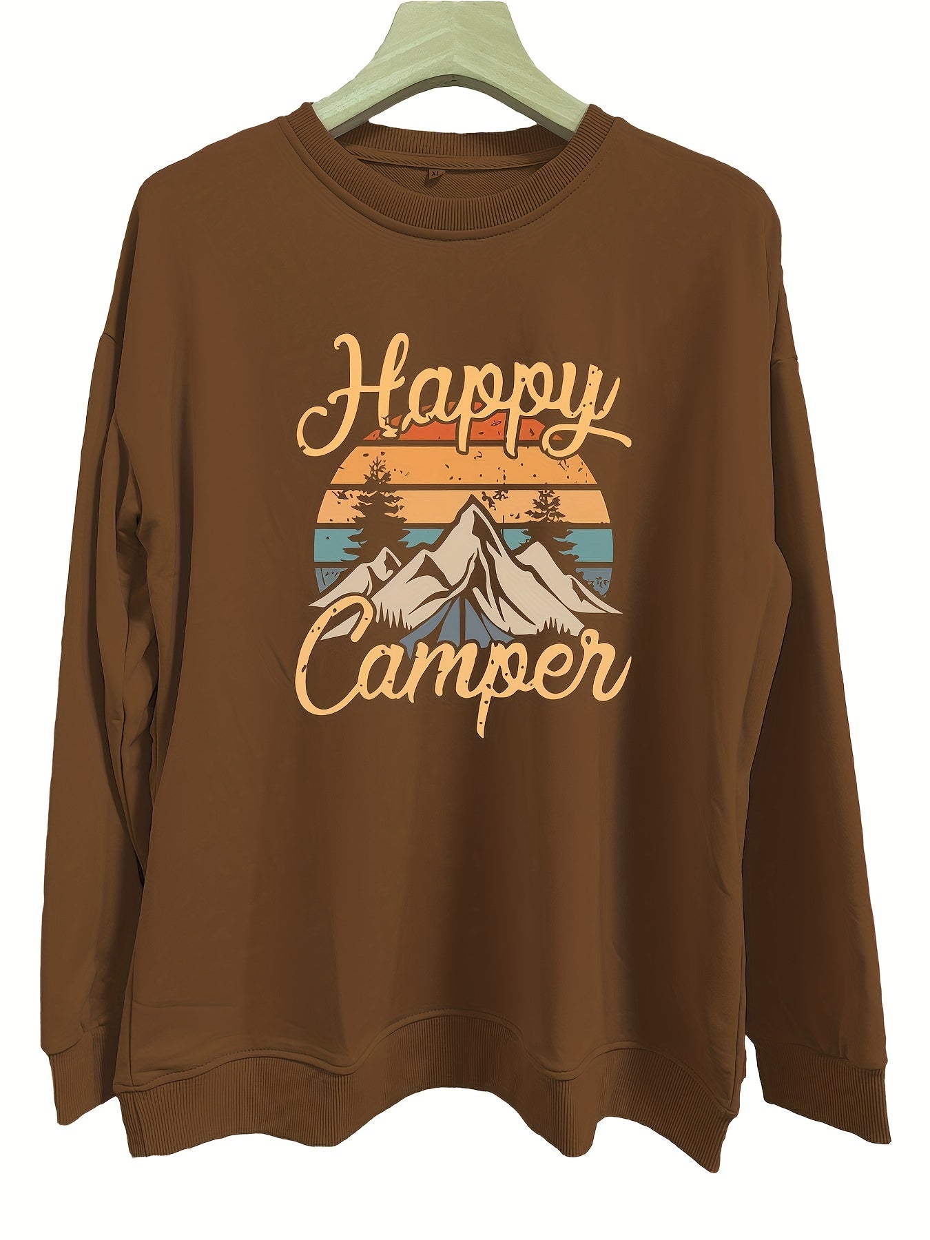 Mountain & Letter Print Pullover Sweatshirt Long Sleeve Crew Neck Sweatsh