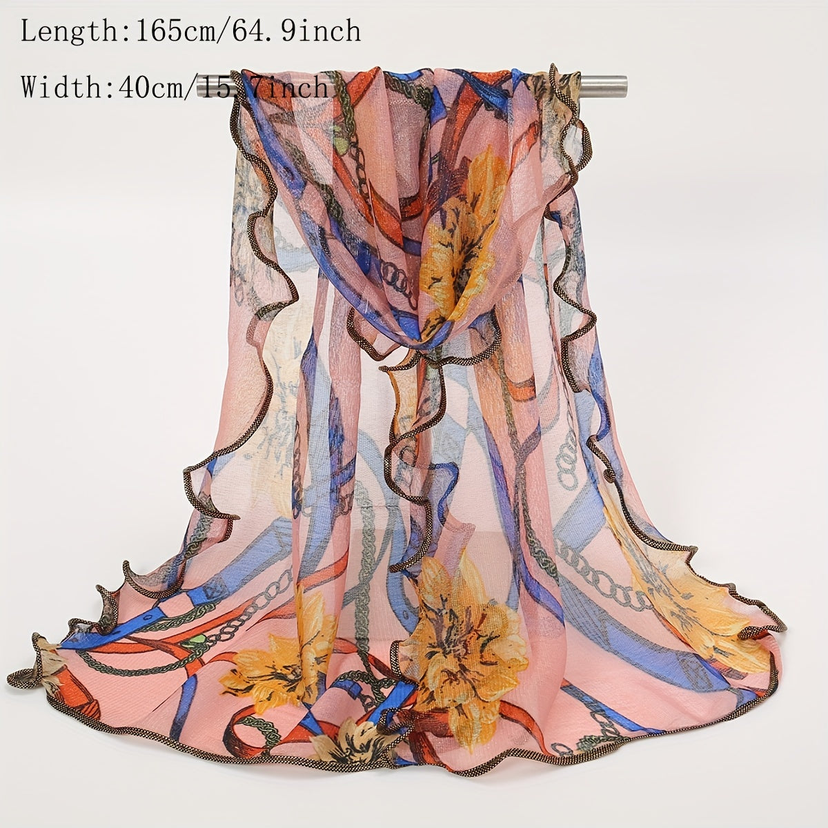 Vintage Print Scarf Bow Neck Wrap Faux Pearl Pendant