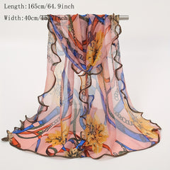 Vintage Print Scarf Bow Neck Wrap Faux Pearl Pendant