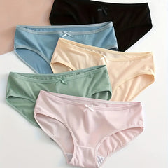5pcs Solid Bow Tie Briefs Women's Lingerie Panties