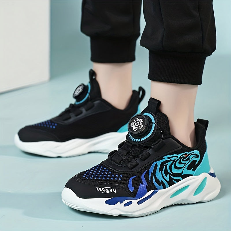 Boys Low Top Woven Sneakers Rotating Button Lightweight Anti Slip