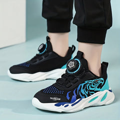 Boys Low Top Woven Sneakers Rotating Button Lightweight Anti Slip