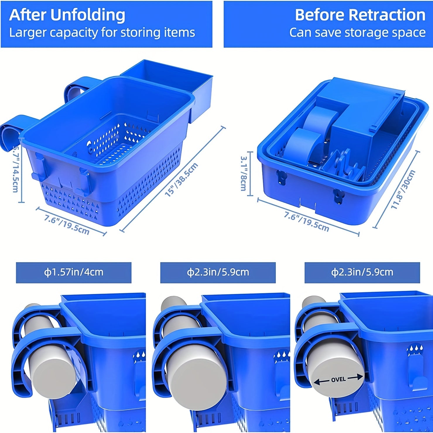 Poolside Storage Basket with Cup Holder Hooks for Frame Pools