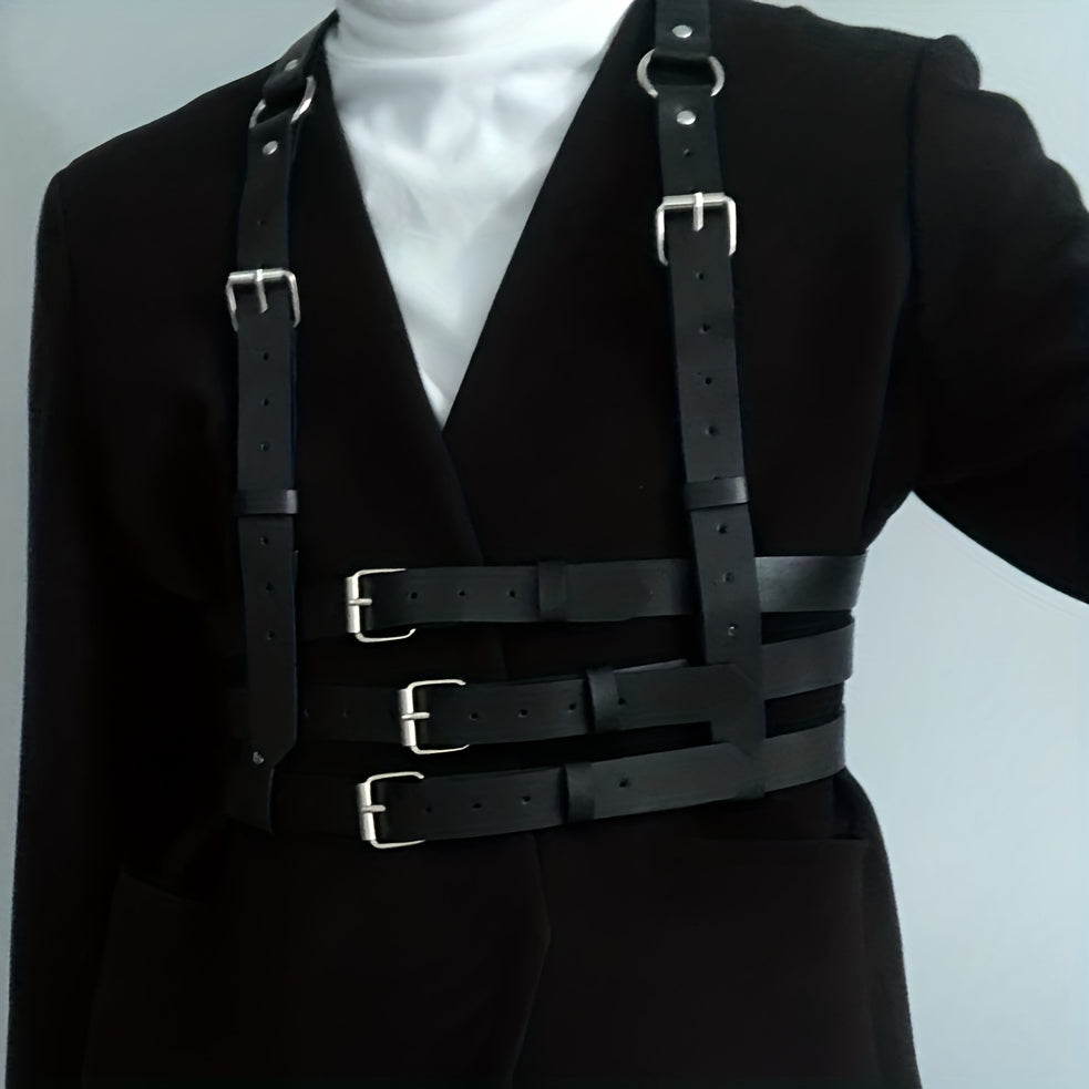 Men's PU Leather Suspender Harness Belt for Suit Shirt