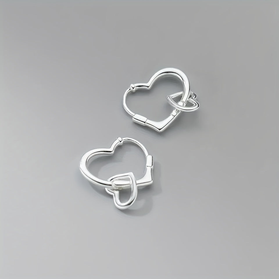 925 Silver Hoop Earrings for Teen Girls Hearts Interlocking Dangle Drop