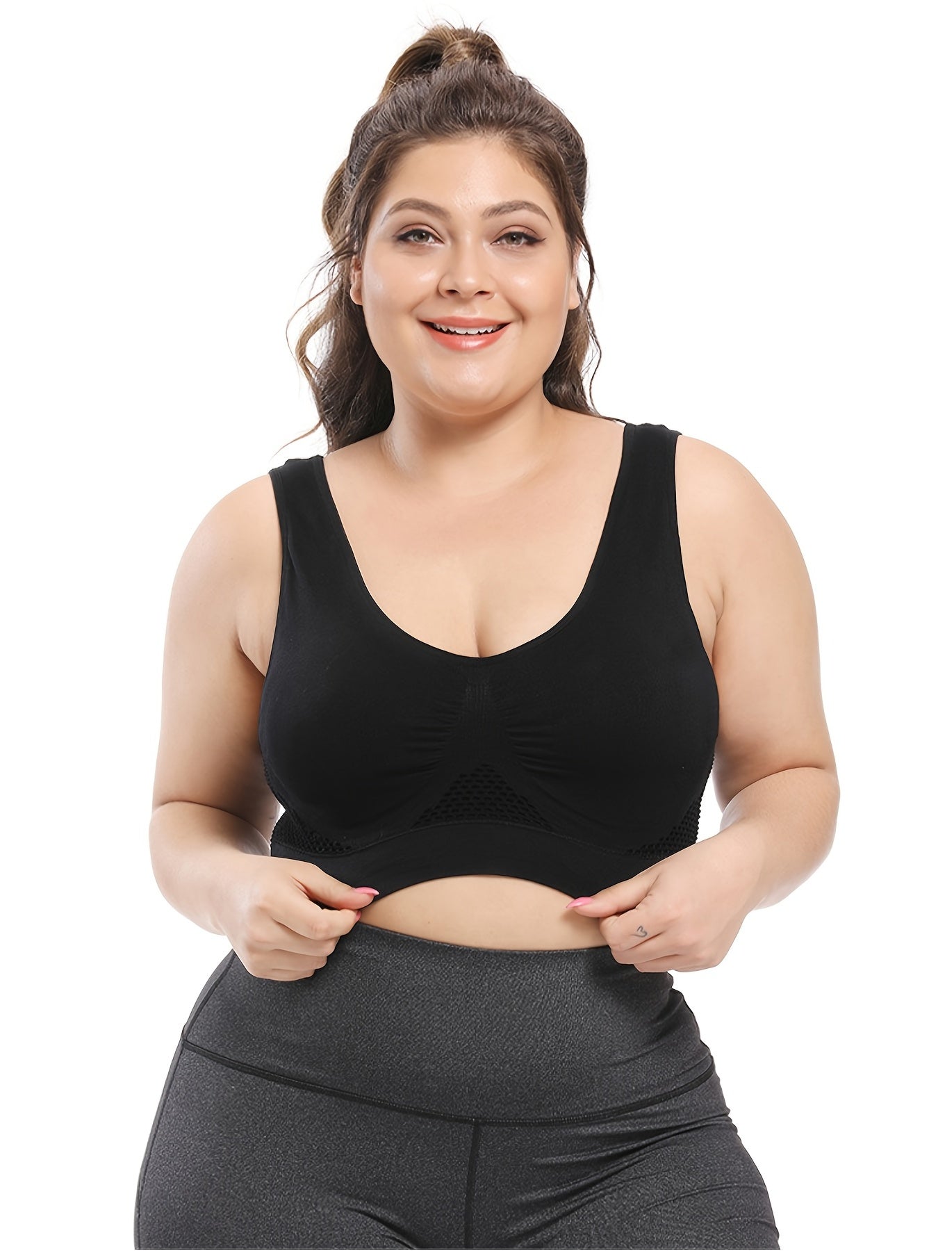 Seamless Plus Size Sports Bra w/ Pads High Stretch Solid Bra