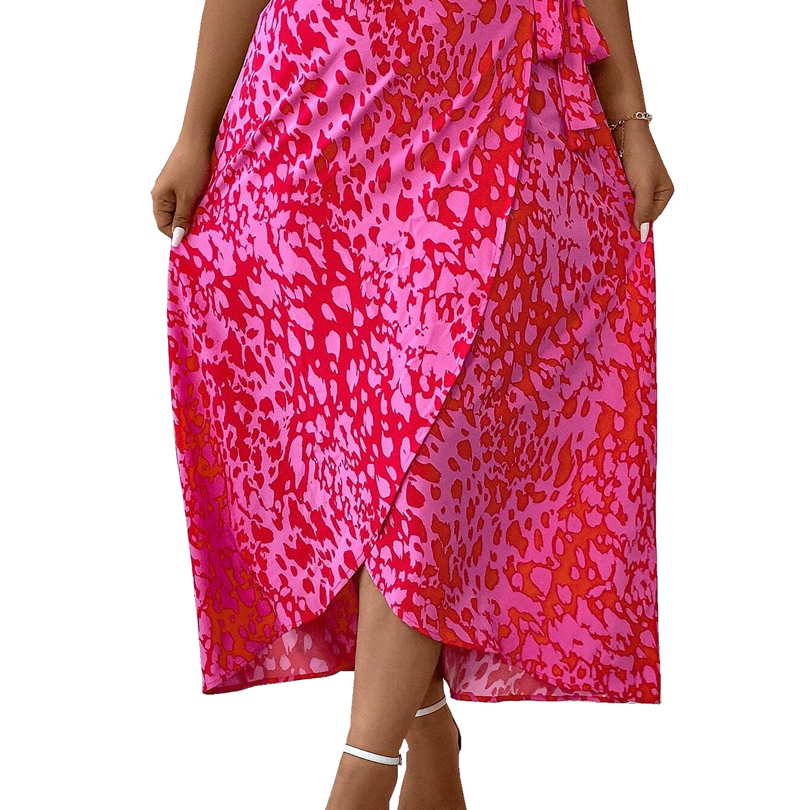 Casual Skirt Women's Plus Allover Print High Rise Knot Maxi Wrap Skirt