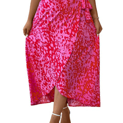 Casual Skirt Women's Plus Allover Print High Rise Knot Maxi Wrap Skirt