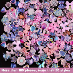 100 pcs Acrylic Nail Charms Butterfly Bear Flower Heart Crown Star Rhinestones