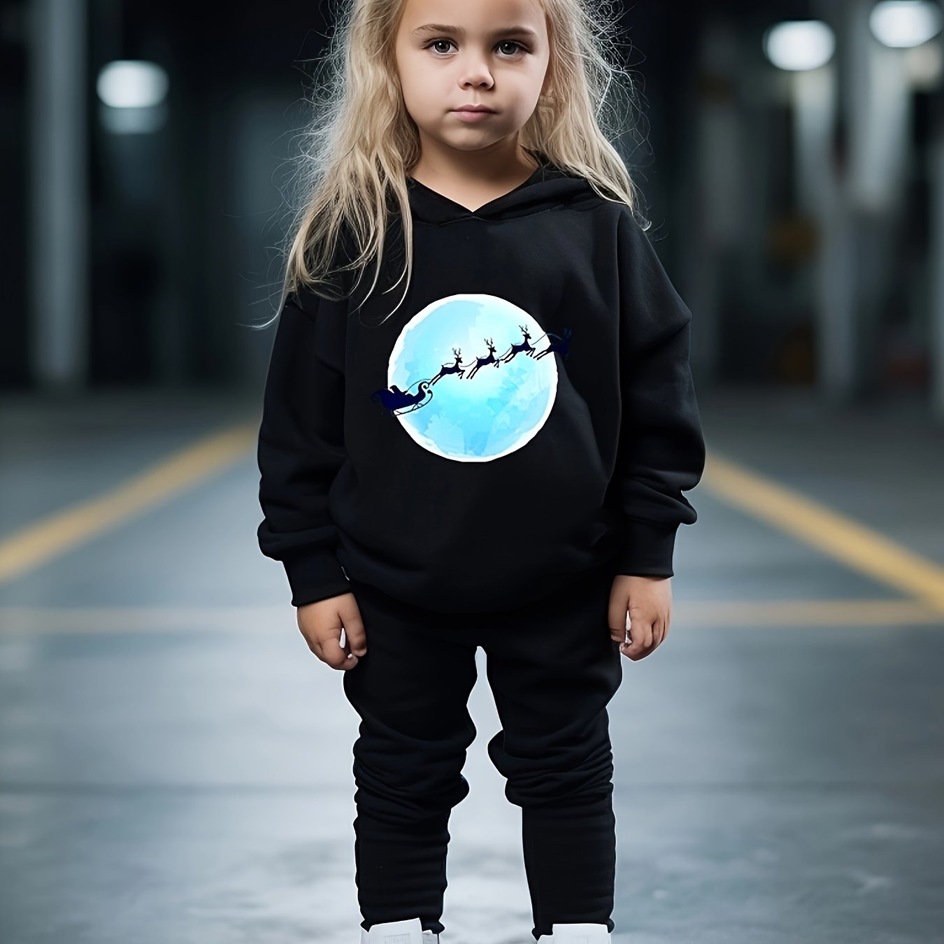Christmas Night Print Outfits 2pcs Kids Hoodies Jogger Set