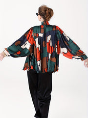 Women's Plus Colorblock Letter Print Lantern Sleeve Blouse