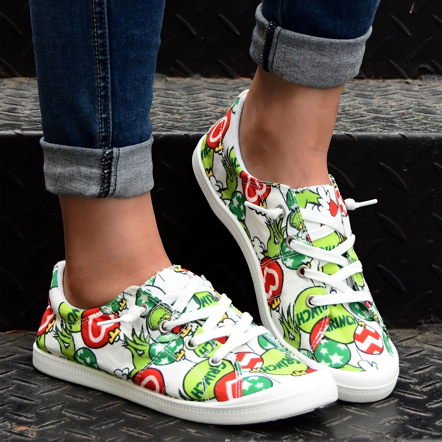 Christmas Pattern Canvas Shoes Flat Lightweight Casual Walking Shoes