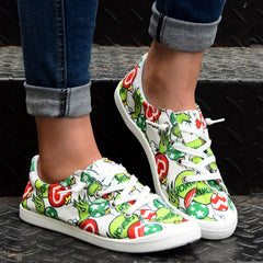 Christmas Pattern Canvas Shoes Flat Lightweight Casual Walking Shoes