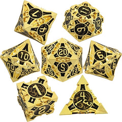 Metal Dice Set 7 Die Polyhedral Gift Box Golden Number