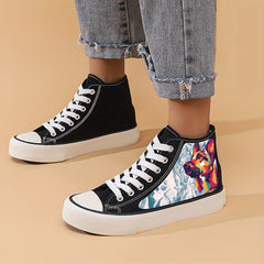 Wolf Print Chunky Canvas Sneakers High Top Skate Shoes