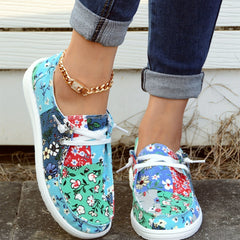 Flower Patchwork Boat Shoes Lace Up Anti slip Walking Shoes Women's Footwear