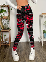 Graffiti Print Skinny Leggings Stretchy Casual Women's Clothing