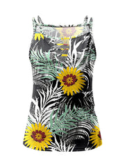 Floral Tank Top Hollow Out Summer Polyester Women's Clothing