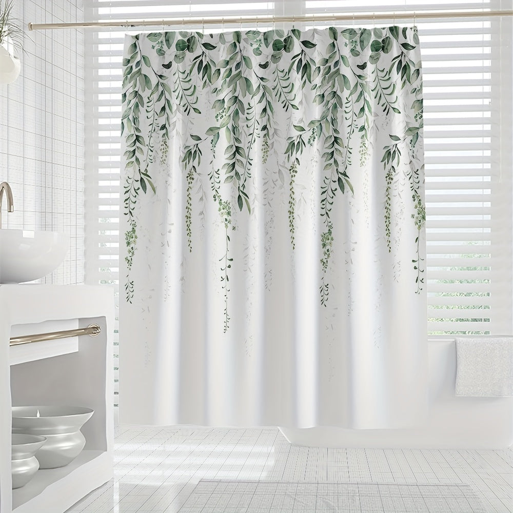 Waterproof Leaf Pattern Shower Curtain with 12 Hooks 72x72in