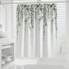 Waterproof Leaf Pattern Shower Curtain with 12 Hooks 72x72in
