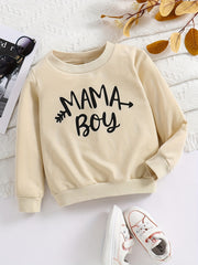 MAMA BOY Letter Print Boys Casual Pullover Sweatshirt