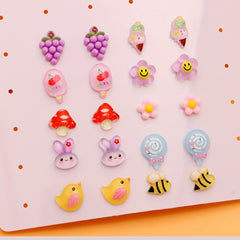 10 Pairs Cartoon Hypoallergenic Earrings Set For Little Girls