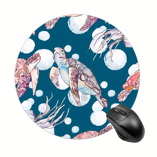 Sea Turtle Round Mouse Pad Non Slip Rubber Base Mousepad