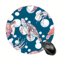 Sea Turtle Round Mouse Pad Non Slip Rubber Base Mousepad