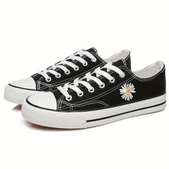 Women's Daisy Embroidered Canvas Sneakers Lace Up Flat Shoes