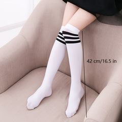 Girl's Knee High Socks Striped Comfy Long Stockings Children's Socks