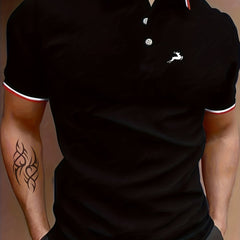 Men's Deer Graphic Polo Shirt Casual Stretch Button-Up Short Sleeve
