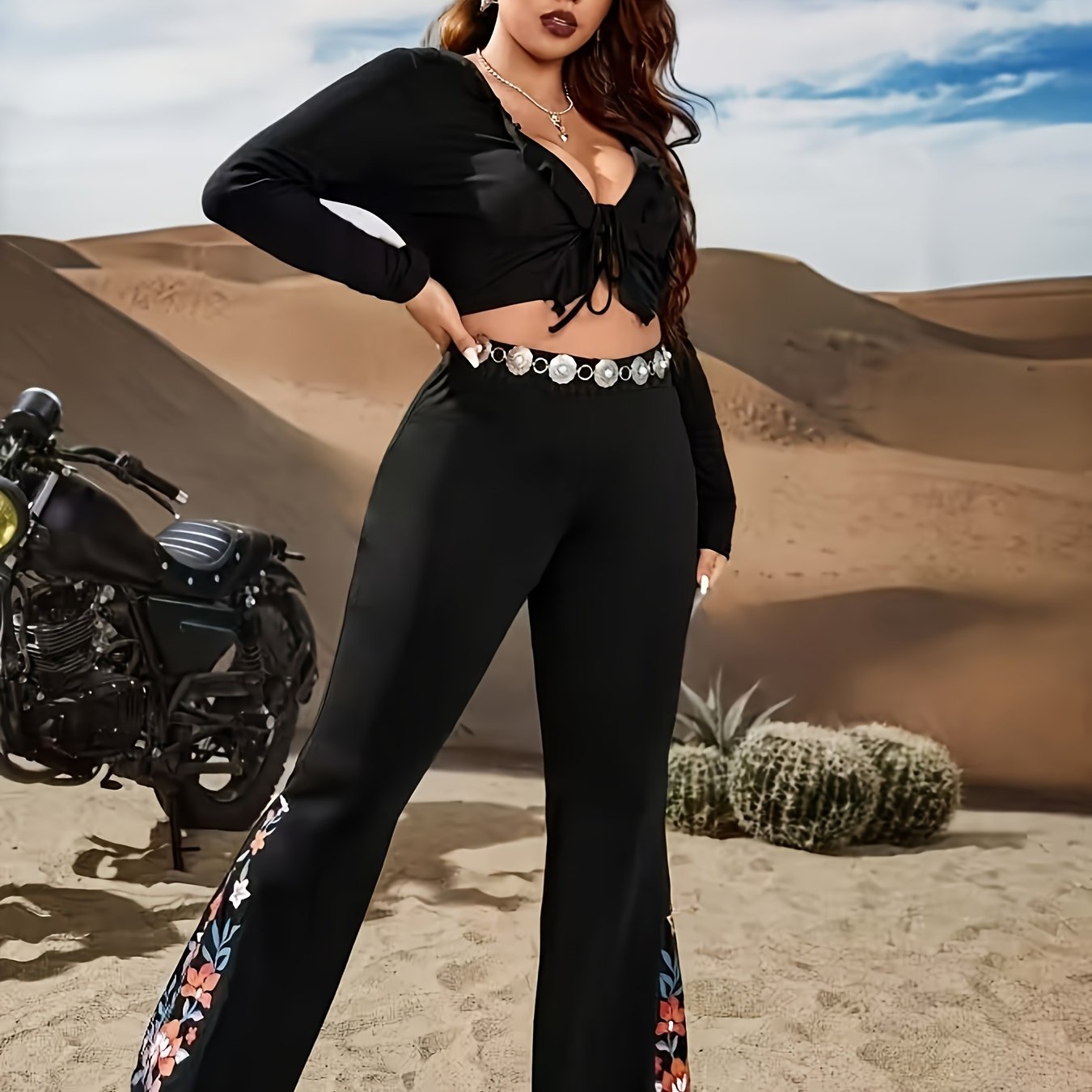 Floral Print High Rise Flared Leg Trousers