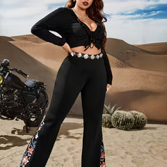 Floral Print High Rise Flared Leg Trousers