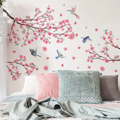2pcs Peach Blossom Bird Wall Stickers for Living Room Bedroom