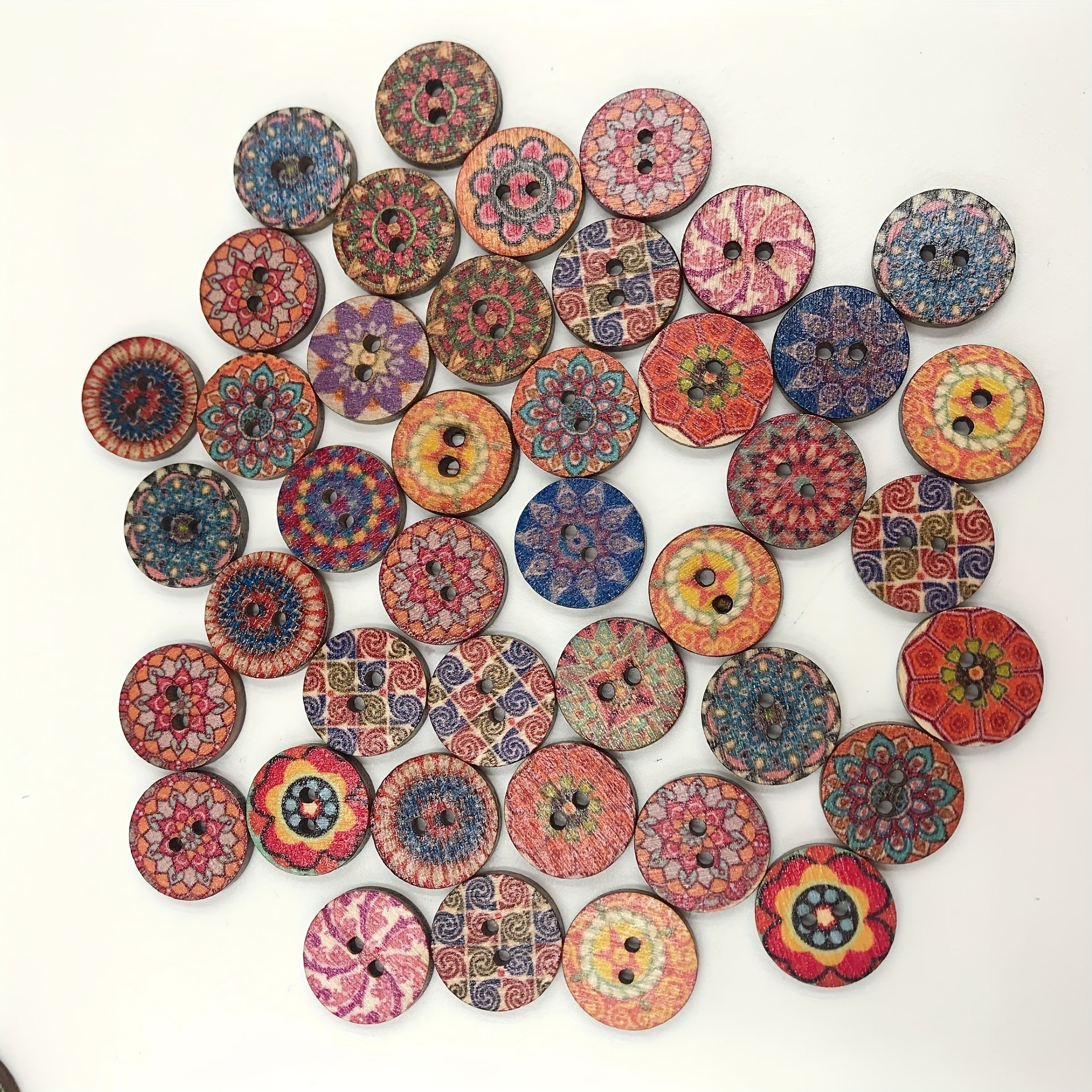 50pcs 20MM Retro Wooden Buttons Two Holes DIY Sewing Handcraft Accessories
