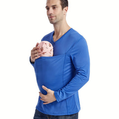 Men's V Neck Long Sleeve T shirt With Chest Pocket