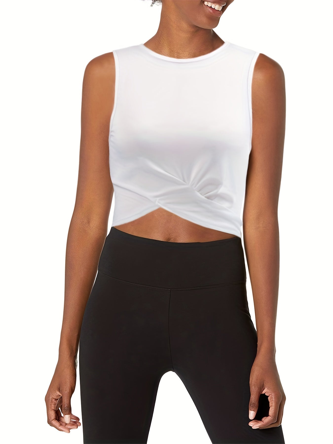 Casual Pleated Tank Top Crew Neck Sleeveless