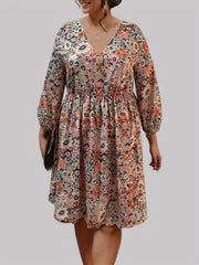 Floral Print Half Sleeve V Neck Pleated Dress