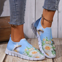 Women's Floral Print Mesh Tennis Sports Shoes Lightweight Non slip