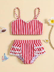 Girls Striped Cami Top & Mid Stretch Shorts Bikini Tankini Swimsuit Set
