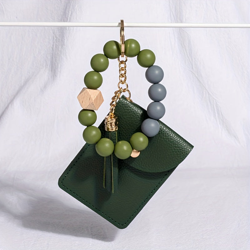 Silicone Bead Bracelet Keychain Wallet Tassel Coin Purse for Women