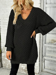 Solid Knit Sweater V Neck Long Sleeve Solid Sweater Women's Clothing