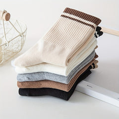 5 Pairs Striped Crew Socks Breathable Sports Stockings
