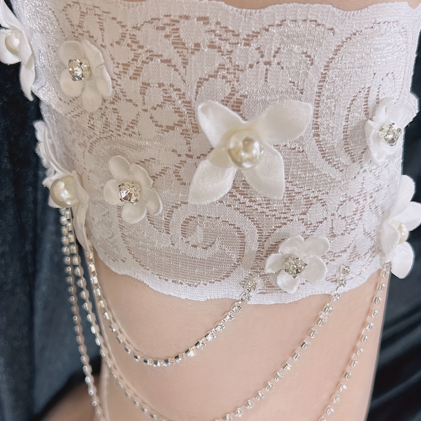 Lace Garter Belt Floral Pearl Legs Band Bridal Wedding Accessory