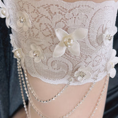 Lace Garter Belt Floral Pearl Legs Band Bridal Wedding Accessory