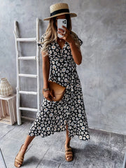 Floral Wrap Belted Dress V Neck Short Sleeve Women's Clothing
